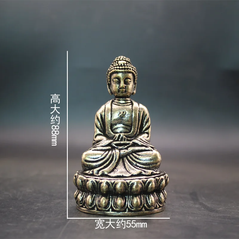 Brass Sakyamuni Buddha Blessing Copper Casting Worship Statue Craft Office Front Desk Ornament