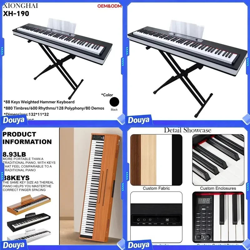 OEM High Quality Professional Upright 88 Keys Hammer Action Digital Electronic Piano with 3 Pedals and Solid Wood Soundboard