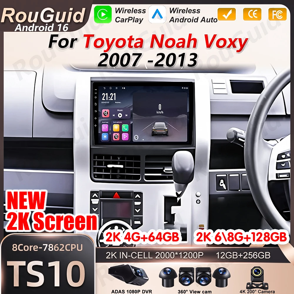 Android 16 Auto Car Radio For Toyota Noah Voxy 2007 2008 2009 2010 2011 2012 2013 Video Multimedia Player 2k Touch Bluetooth RSD
