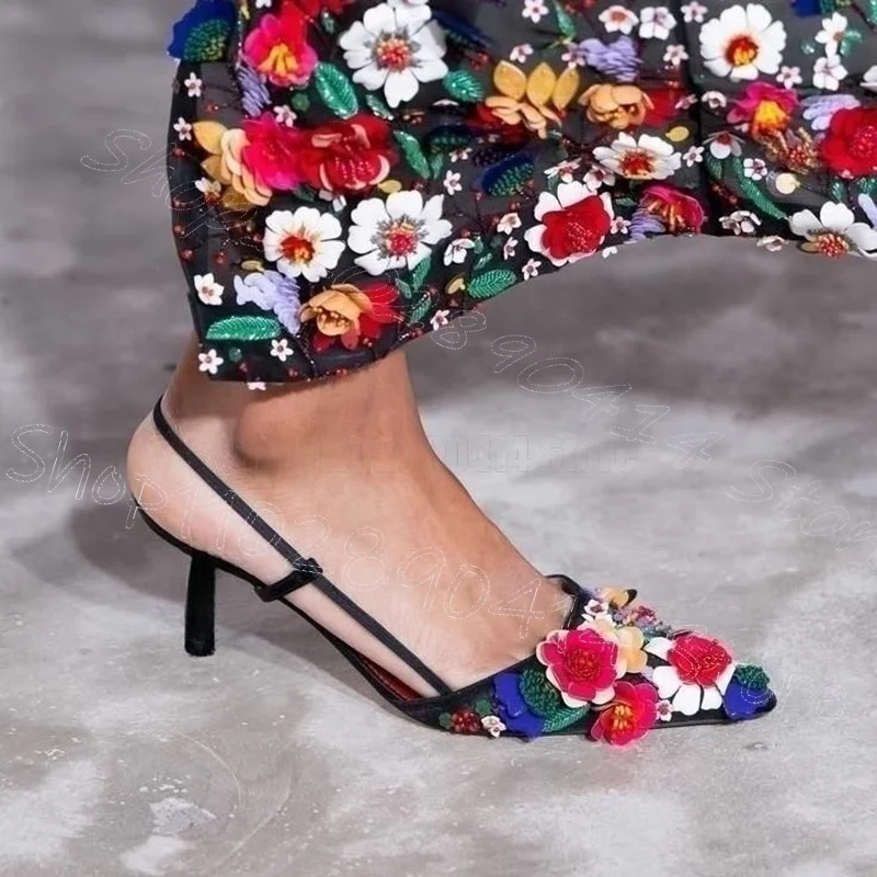 

Colorful Appliques Pointed Toe Runway Pumps Slip On Women Shoes Thin High Heels Party Banquet Dating 2026 Zapatos Para Mujere