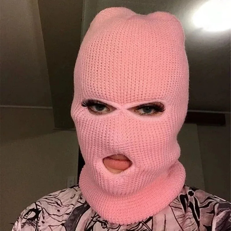 Skiing Mask Full Face Knit Hats Custom Women Men Warm Wool Balaclava Winter Hats Knitted 3 Holes Ski Mask Motorcycle Windproof