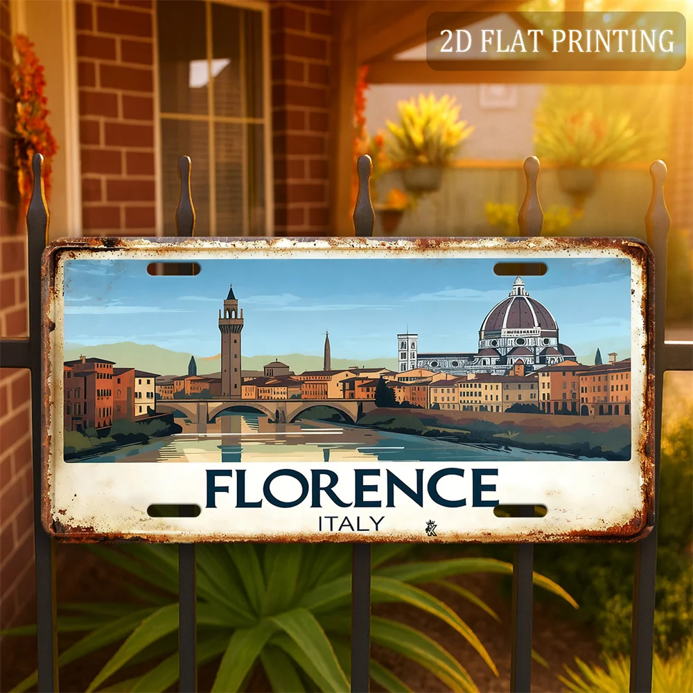 2D Flat Design, [], 1pc, 2D Flat, for Decorative Purposes Solely, Vintage Metal - Florence Italy Aluminum Sign (12