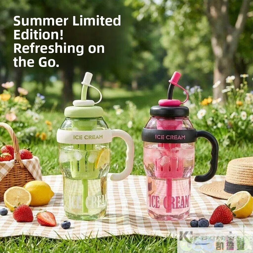 New Ladies Large Capacity Water Cup Summer Ice King Belly Cup with Straw Tea Water Separation High Aesthetic Stainless Steel Lid