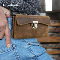 Riñoneras de cuero genuino de CONTACT'S para hombre, riñoneras masculinas de alta calidad, riñoneras con cinturón, riñoneras para hombre, bolso grande para teléfono de 6,9 pulgadas