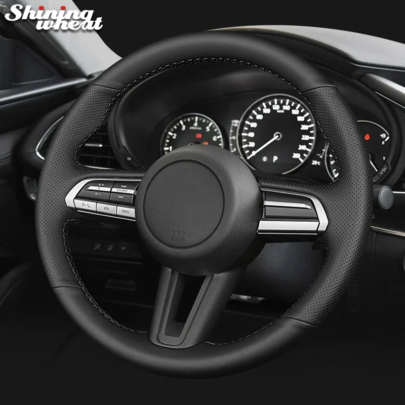 Shining wheat Black Leather Steering Wheel Cover for Mazda 3 Axela  Mazda 6 Atenza CX-5 CX5 2020  Mazda CX-9