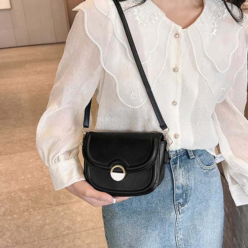 Saddle Bags for Women 2024 Trend Shoulder Bag Pu Leather Crossbody Bag Solid Color Luxury Design Flap Messenger Fashion Handbag