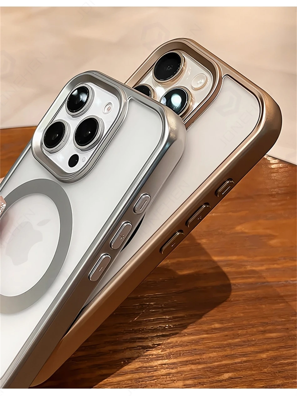 Matte Transparent Invisible Folding Stand Magnetic Case For iPhone 15 16 17 Pro Max 14 13 12 For Magsafe Wireless Charging Cover