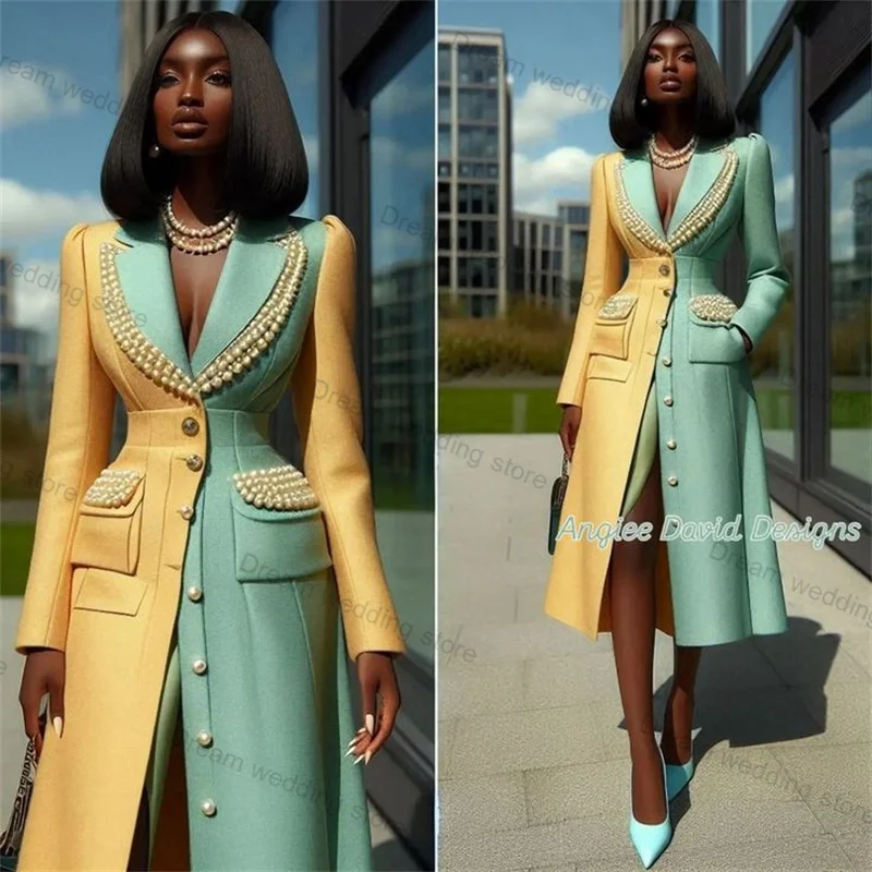 Splicing Colors Women Suit 1 Piece Long Blazer Skirt Formal Office Lady Prom Dress Cotton Spring Autumn Customized Coat Jacket