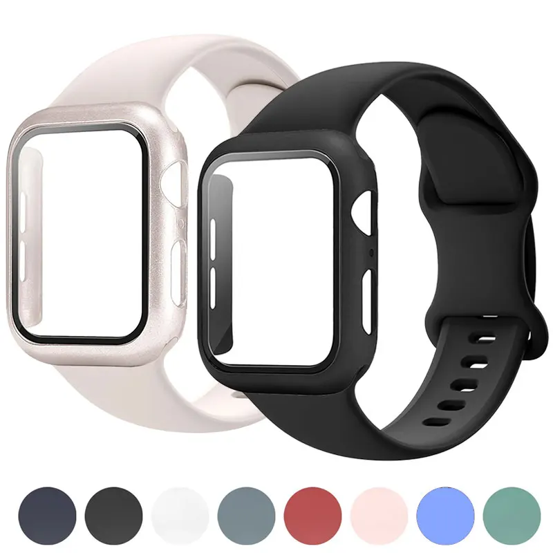 

Silicone Straps+PC Case For Apple Watch Ultra 2 Band 49mm 44mm 45mm 40mm 46mm 41mm 42mm Sport Bracelet iWatch Series 10 8 7 se 9