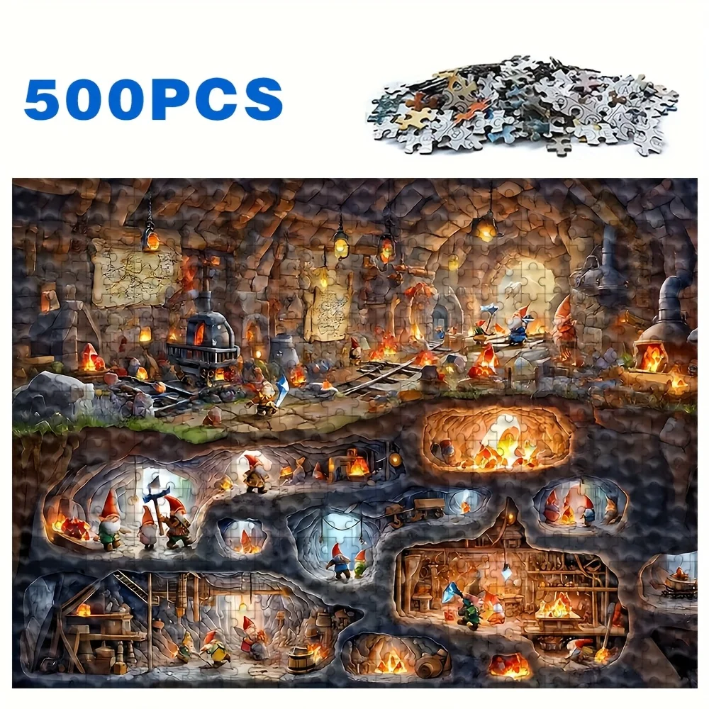 Puzzle per adulti da 500/1000 pezzi - Mondo fantasy intricato su larga scala con gnomi, draghi e creature magiche - Impegnativo 500 pezzi o