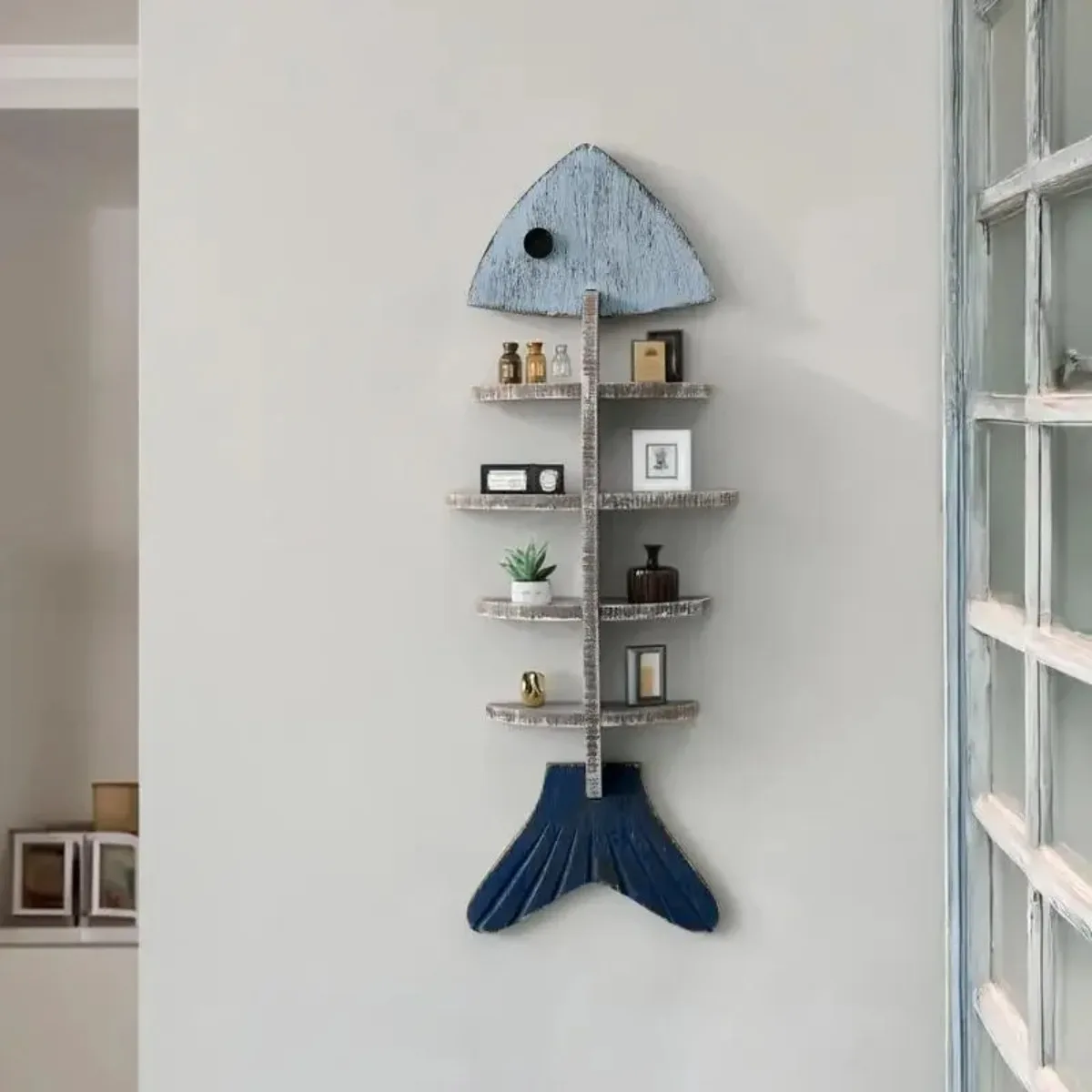 Wall Shelf Decor Wooden Floating Shelf Wall Mounted Organizer Coastal Rustic Home Decor Display Rack Living Room