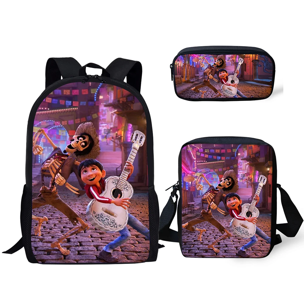 Trendy COCO Music Skull Pattern 3D Print 3pcs/Set pupil School Bags Laptop Daypack Backpack Inclined shoulder bag Pencil Case