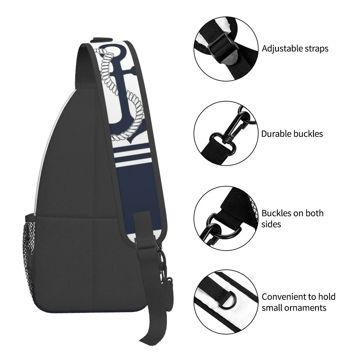 Nautische blaue Anker Cross body Schulter taschen kleine Brusttasche Marine Streifen Schulter Rucksack Daypack Reise Wandern Sport Schulranzen