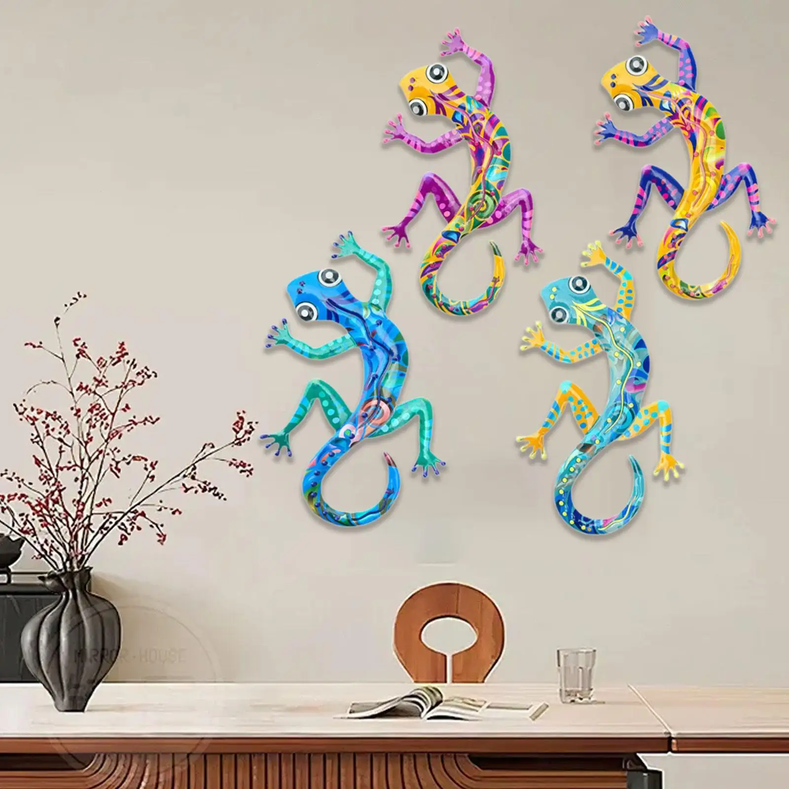 

4x Hanging Sculptures Wall Sculpture Office Home Decor Gecko Wall Decor Metal Art for Yard Patio Kitchen Dining Room Indoor