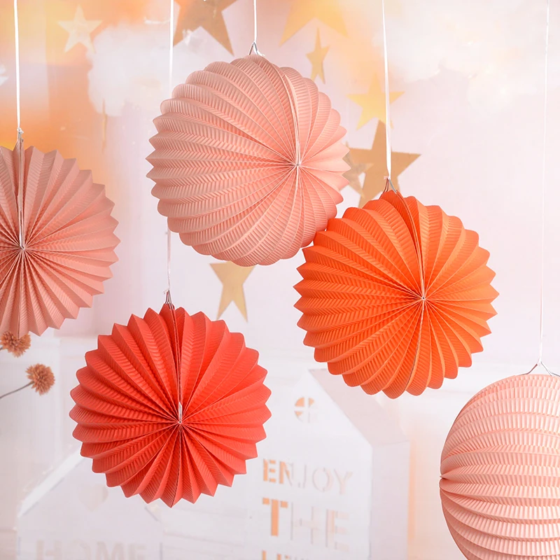 2/1pcs 20cm Watermelon Shape Accordion Pleated Origami Lantern Ball Round Paper Lanterns Hanging Ornament for Home Wedding Decor