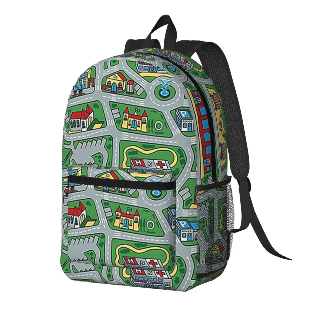 Car City Carpet Road Rug 90s Nostalgic Toy Backpack Daypack Large Capacity BookBag School Bag Shoulder Bags for Men Women