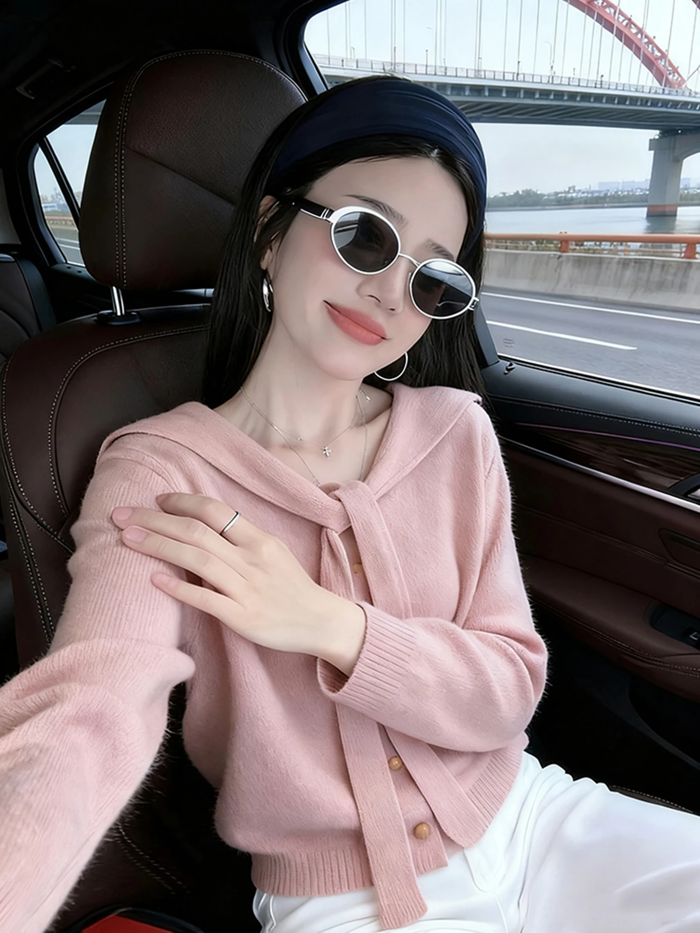 

Sweet Knot Soft Cozy Long Sleeve Knitted Sweater Elegant Commute Top for Women Stylish Autumn Winter Fashionable Ladies Sweater