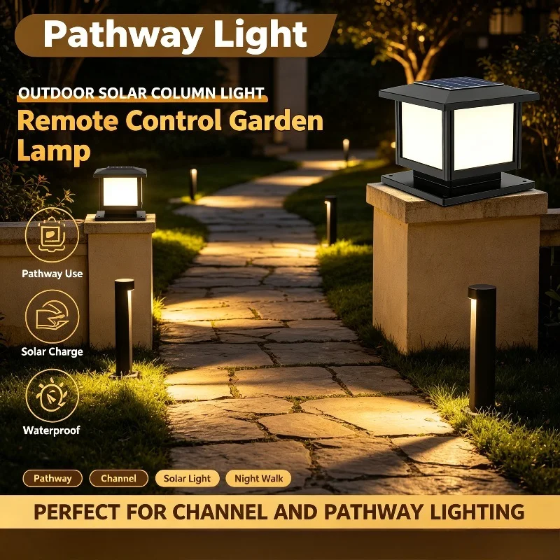 Solar Powered LED Column Light Waterproof Warm Outdoor for Garden Fence Post Yard Pathway Decor Dusk to Dawn Pillar Lamp
