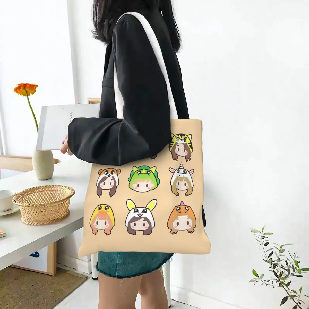 Funny TWICE FANART ICONS Canvas Tote Handbag Grocery Bags Reusable Shopper Bags for Women