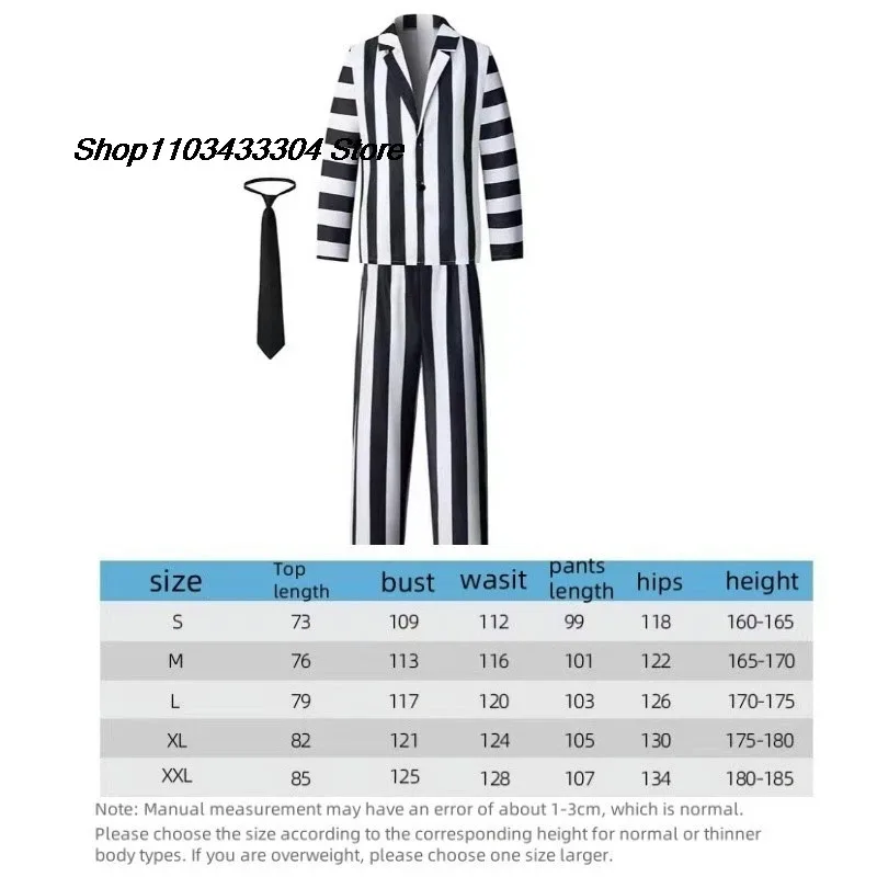 Sky05 Spooky Halloween Performance Costumes for Men Striped Suit with Tie Scary Halloween Infernal Master Cosplay Costume 99JIu@