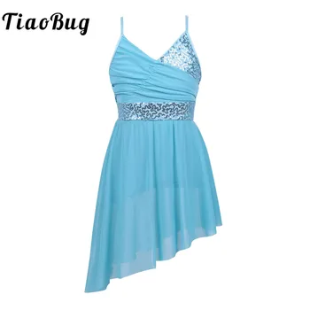 Kids Meisjes Pailletten Ballet Tutu Jurk V-hals Onregelmatige Zoom Lyrische Gymnastiek Maillots Jurk Moderne Hedendaagse Dans Kostuum