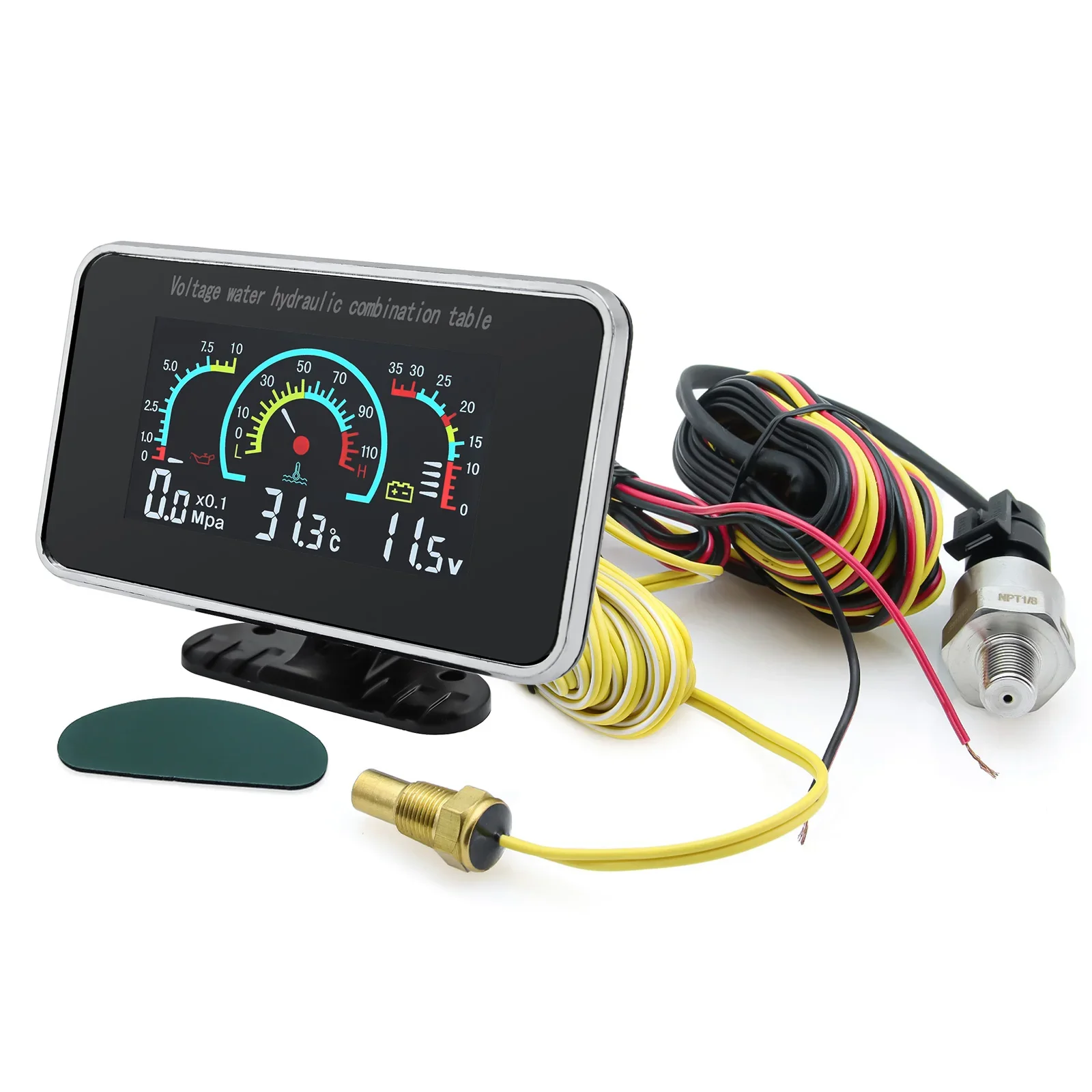 Universal LCD Digital Truck Car Combination Table, 3 em 1, 12V, 24V, pressão do óleo, tensão, temperatura da água, 1/8 NPT Sensores