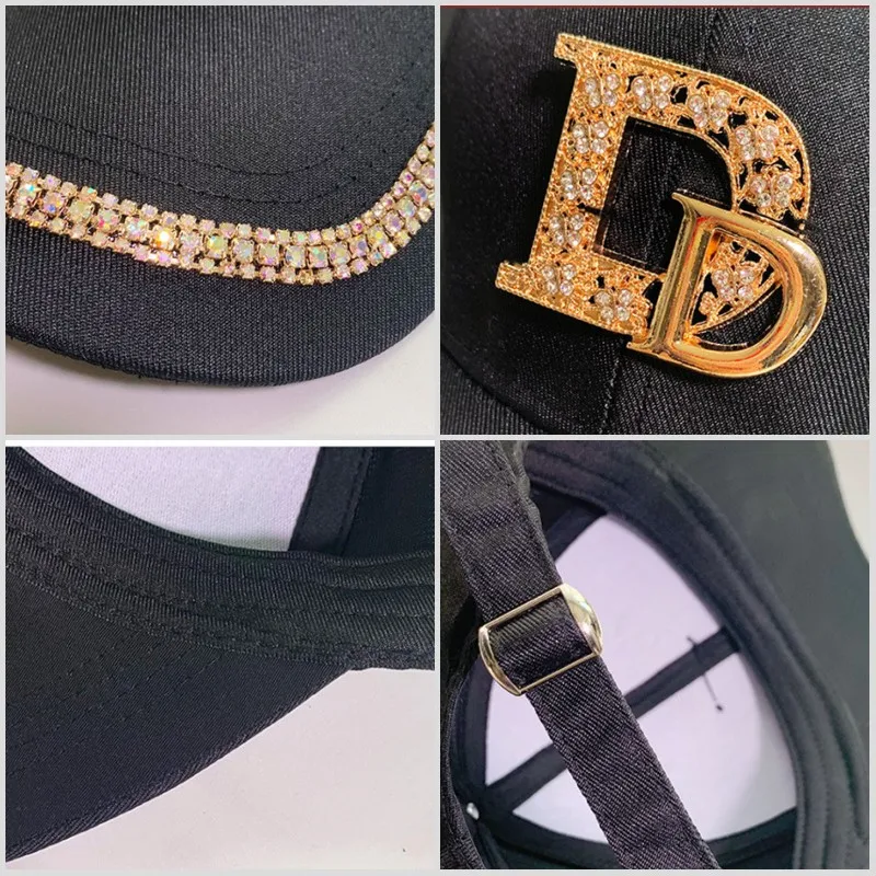 Women Summer Anti-UV Sunhat Baseball Cap Gold Sequins Diamond M D Letter Printed Club Hip Hop Cap Outdoor Sun Protection Visors