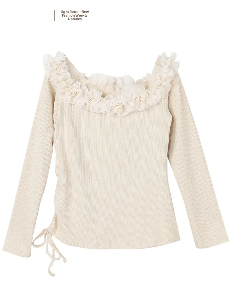 

Вязаный топ Ele с одним открытым плечом, весна 2026, новый дизайн, стандартный крой, длинный рукав, женский, JYDQD