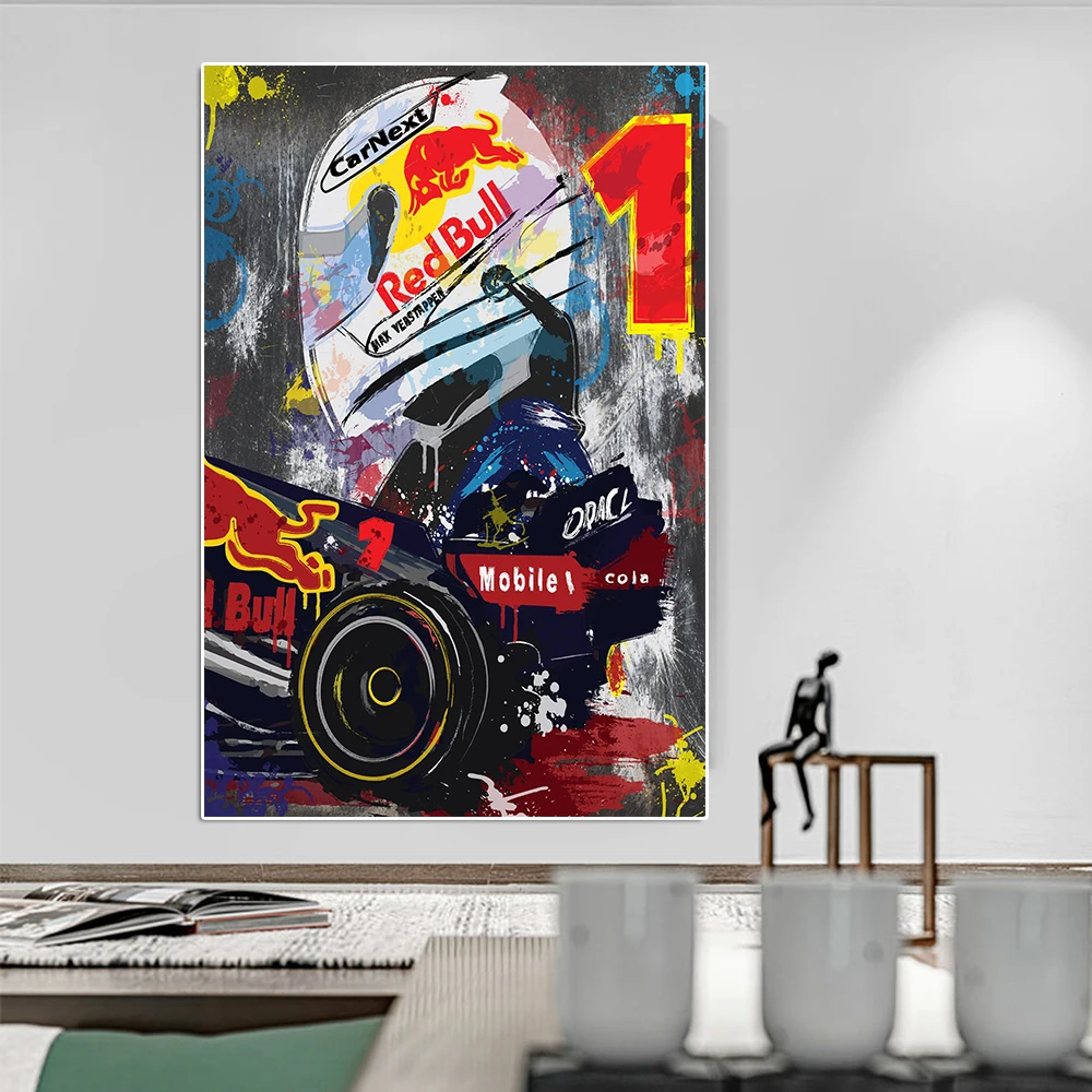 لوحة الفورمولا سباق الجائزة الكبرى بطل فيرستابين الكتابة على الجدران قماش اللوحة المتسابق صورة المشارك سباق التوضيح جدار الفن غرفة ديكور