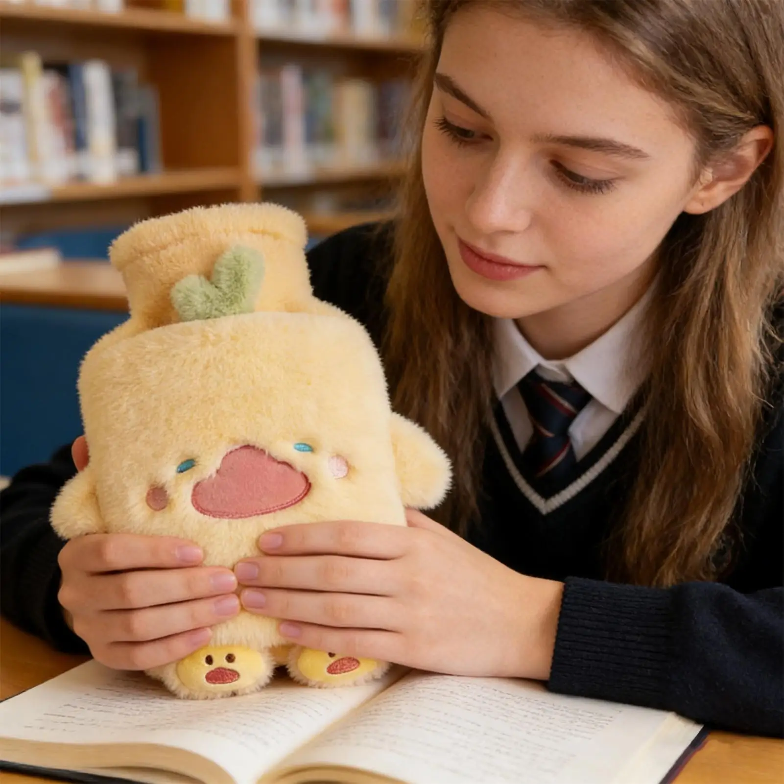 Fuzzy Hot Water Bottle 1L Animal Shape Winter Warming Supplies Cartoon Hot Water Bag For Patients Elderly Students Athletes