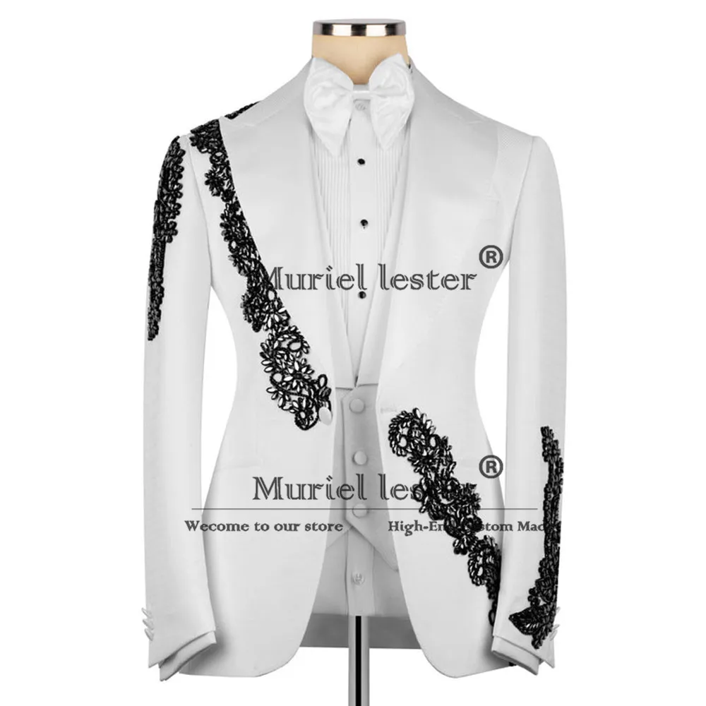 

Luxury Glitter Rhinestones Men Suit Customized Single Breasted Groom Wedding Tuxedos 3 Pieces Man Evening Party Suits Plus Size