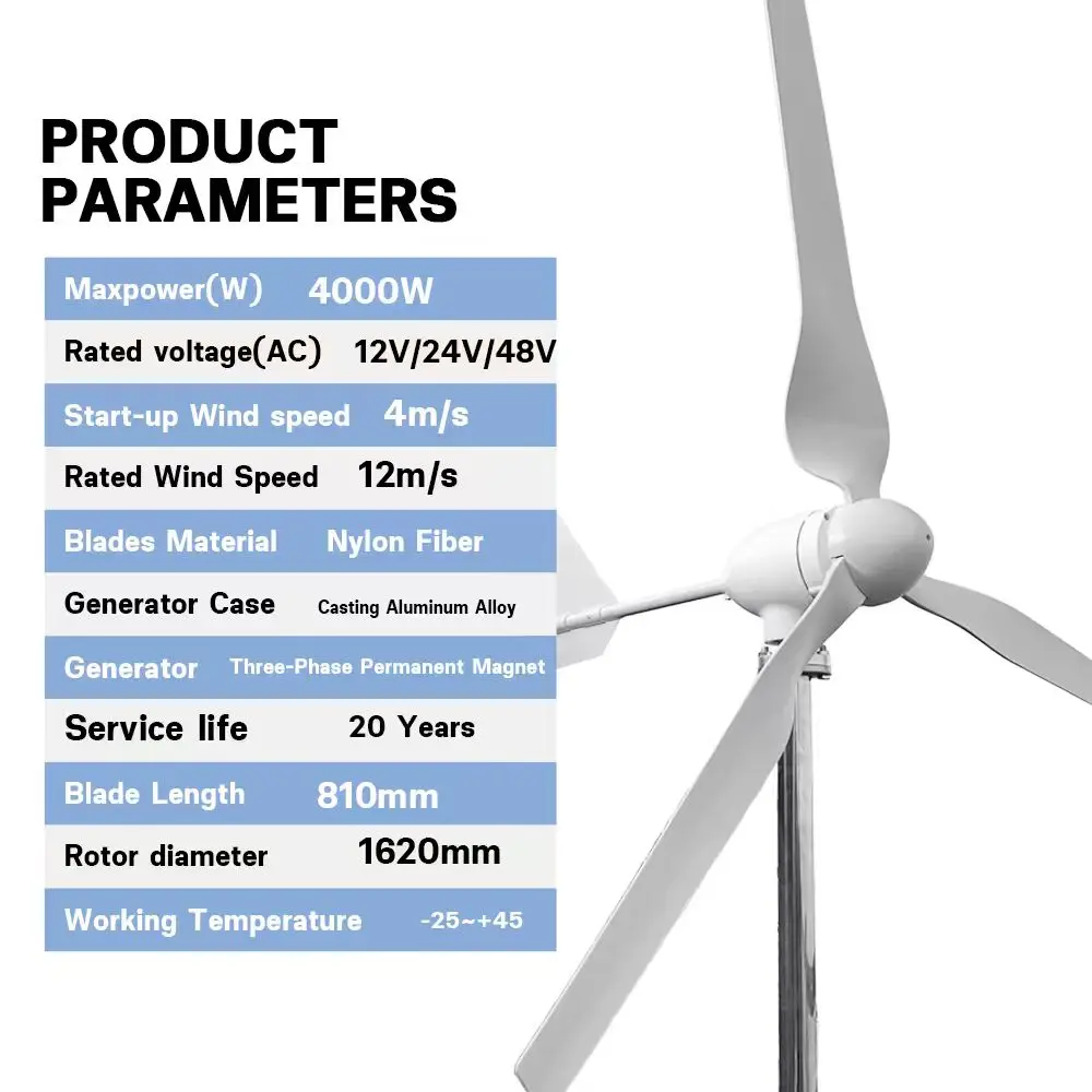 

Daily 15kwh 4000W Turbine Solar System With Free Charging Controller Yacht Farm Family Farm 220V With Lithium Battery