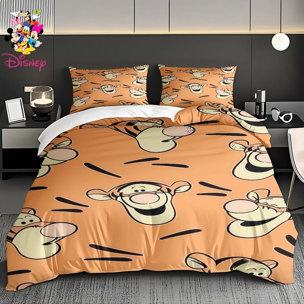 

2/3pcs Disney Tigger Duvet Cover Set Without Filler Fashionable & Comfortable, Perfect for Family Bedrooms & Guest Rooms