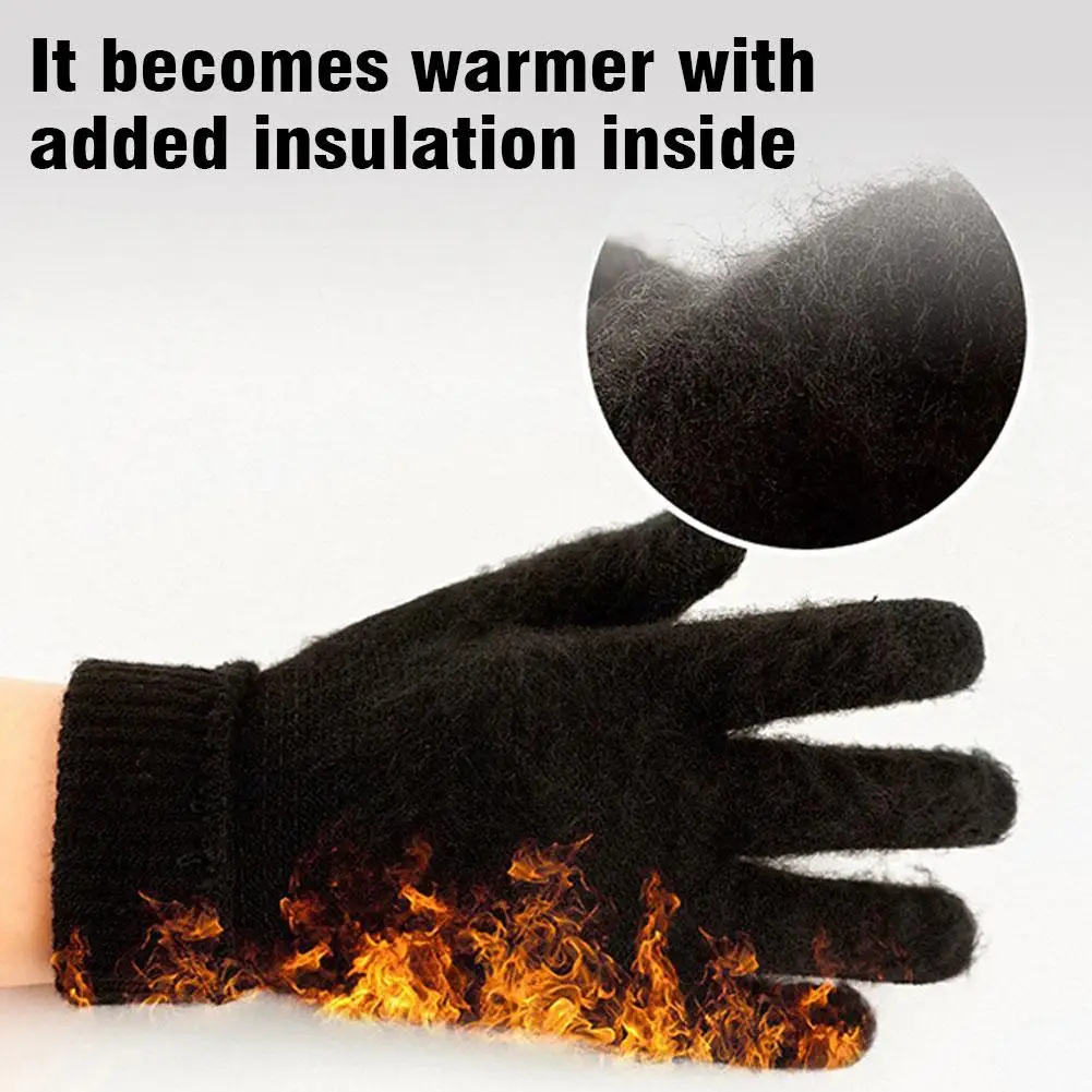 

Уличные велосипедные перчатки для вождения, женские и мужские теплые зимние вязаные теплые перчатки для экрана, шерстяные перчатки для холода с пальцами, шерстяные сенсорные T2A9