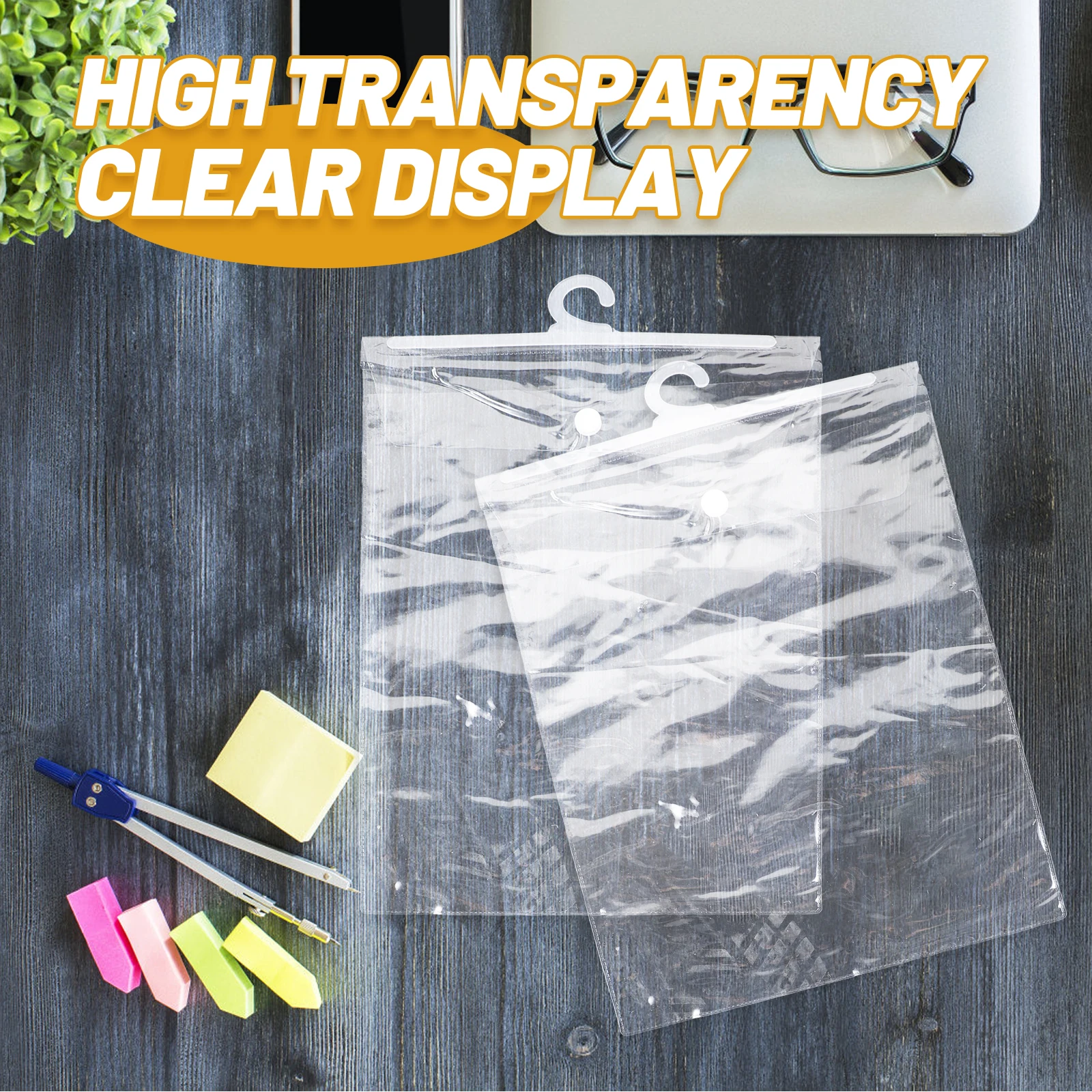 

10Pcs Hanging Storage Bags Clear Plastic Storage Bags Hooks Transparent Hanging Bag Classroom Headphone Organizer