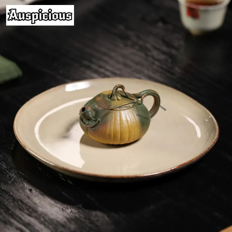 ZAEYORIA 90ml Yixing Purple Clay Small Teapot Handmade Bionic Pumpkin Pot Raw Ore Section Mud Kettle With Infuser Zisha Teaset