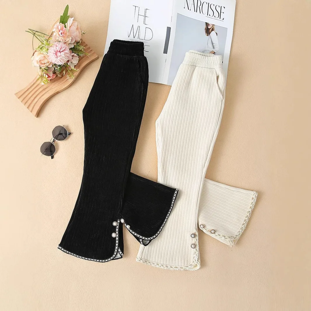 Chenille-Schlaghose für Mädchen, mit Fleece gefüttert, warme Schlaghose, weicher Spitzenbesatz für Kleinkinder, Kinder, gemütliche Winter-Freizeithose