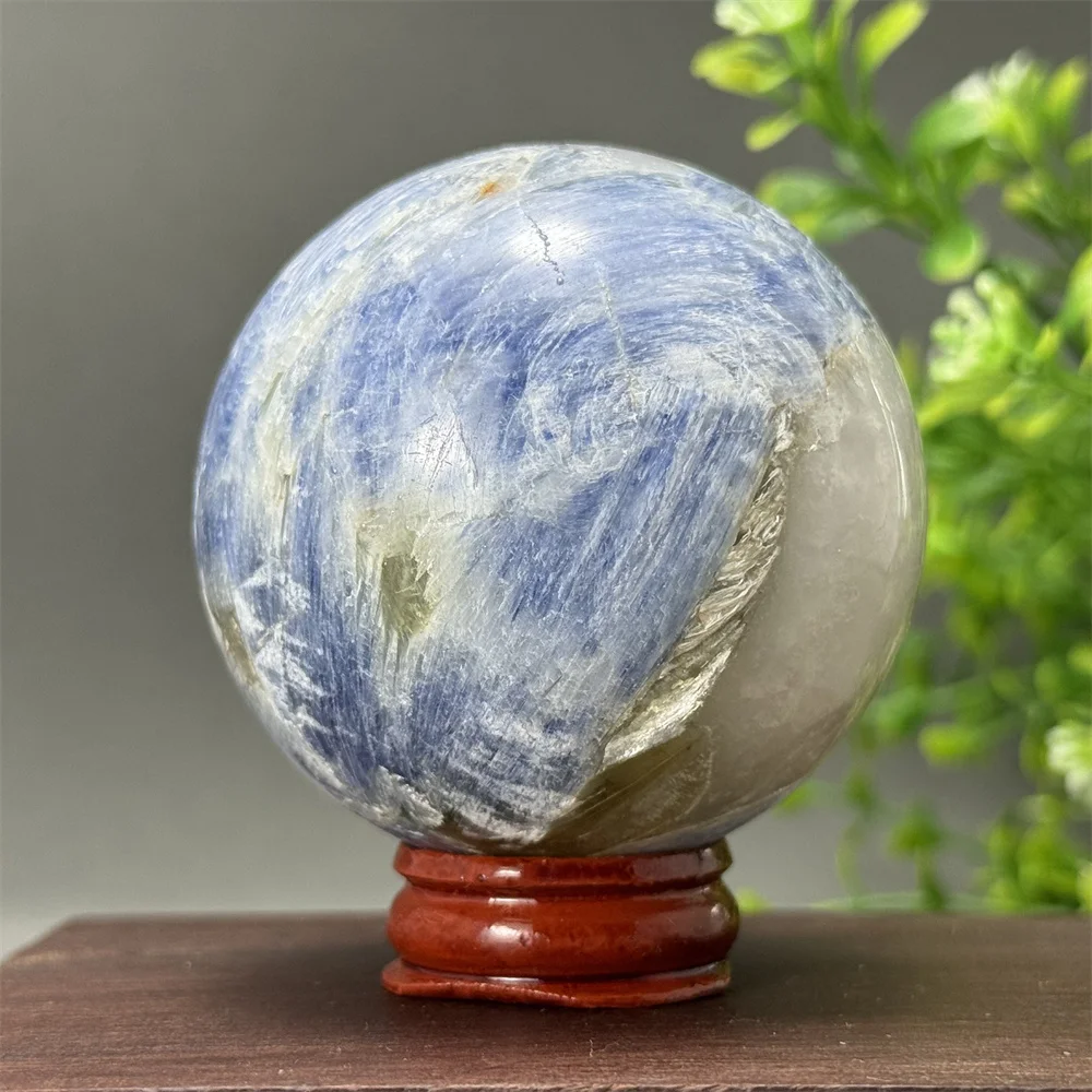 

Natural Gem Kyanite Ball Blue Quartz Meditation Treatment Witchcraft Divination Home Feng Shui Decoration Gift + Base