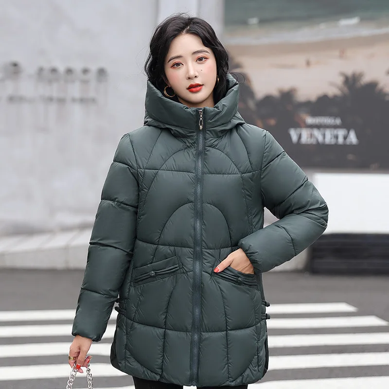 

Winter Cotton-padded Jackets Women Parkas 2025 Fashion Hooded Mid Long New Loose Glossy Solid Down Cotton Coat Female Outerwear
