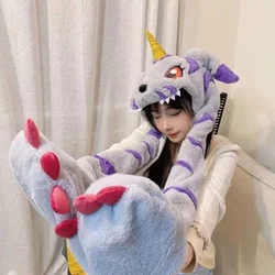 Hot Sale Japan Digimon Adventure Kawaii Gabumon Plushie Cap Hat Pinch Plush Hat Keep Warm Hat Ear Up Head Ornament Children Gif