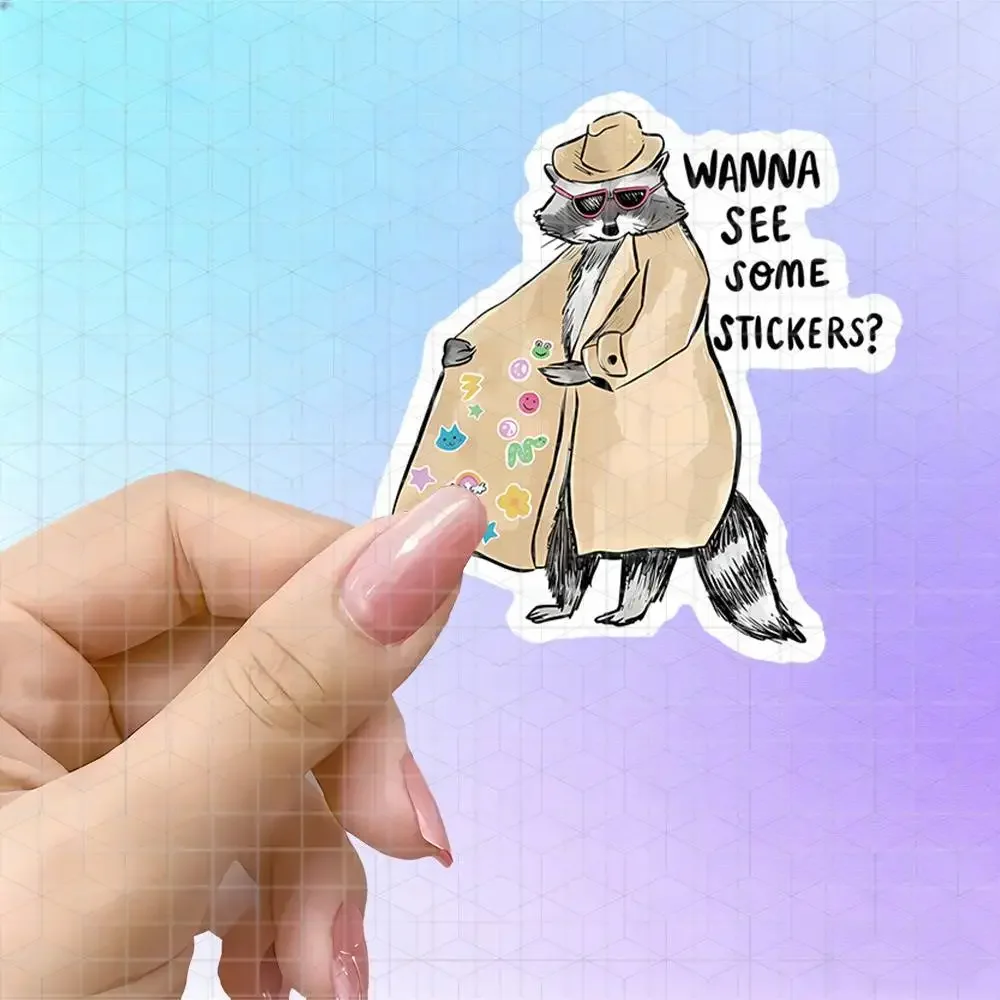 Trench Coat Sunglasses Raccoon Meme Vinyl Sticker Matte Decal For Water Cup Handbook Tablet Luggage Retro Hand DrawnSticker