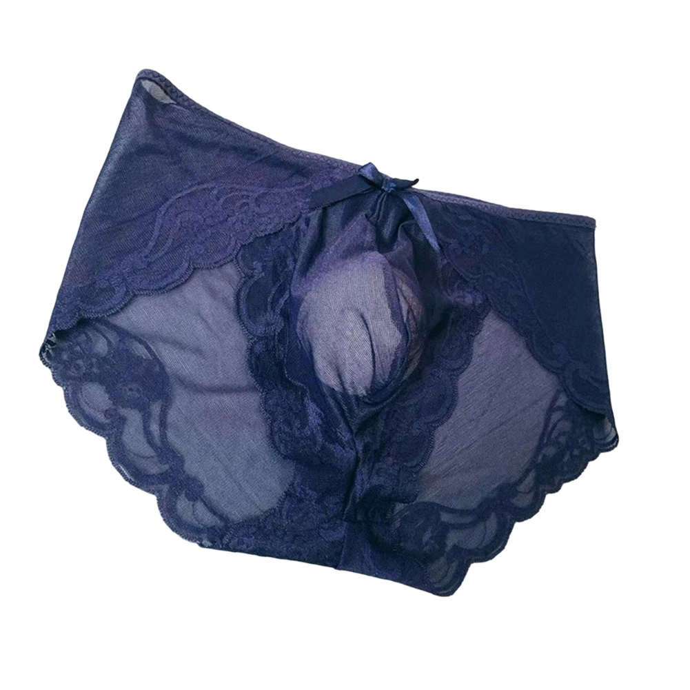Men Sissy Lace Seamless Brief Underwear Sheer Cuecas Bulge Pouch Erotic Lingerie Ice Silk 3D Convex Pouch Underwear