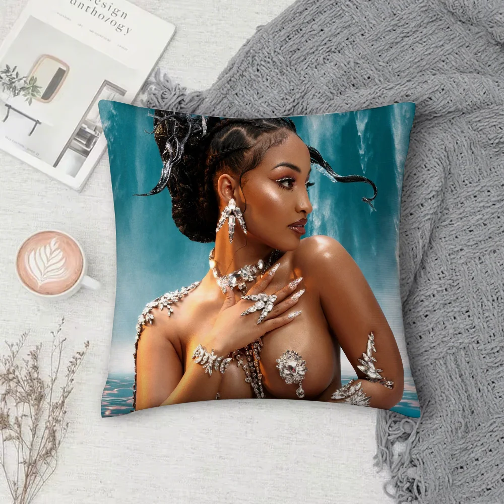 المغني S-Shenseea لا تتأخر أبدًا هنا كيس وسادة مربع على الوجهين الطباعة قصيرة أفخم غطاء وسادة أريكة وسادة غرفة نوم