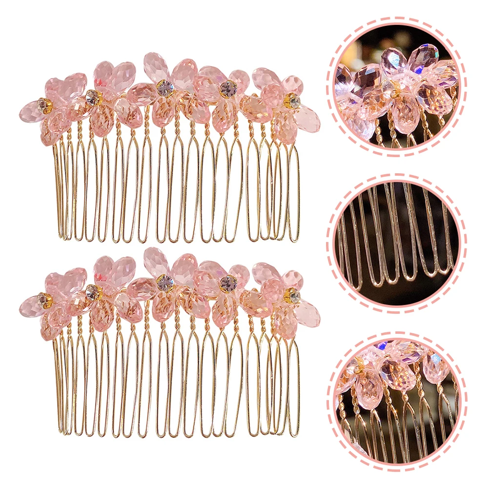 

2 Pcs Crystal Hair Comb Bridal Rhinestone Accessories Women Korean Version for Wedding Alloy Child