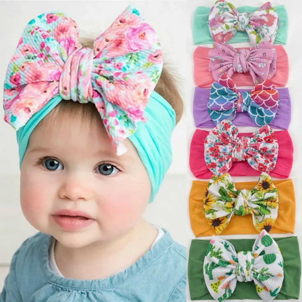 Neugeborene Baby Stirnband Blumen bedruckte Haar bänder für Mädchen Blume Kopf bedeckung Prinzessin Bowknot Headwrap Baby Haarschmuck