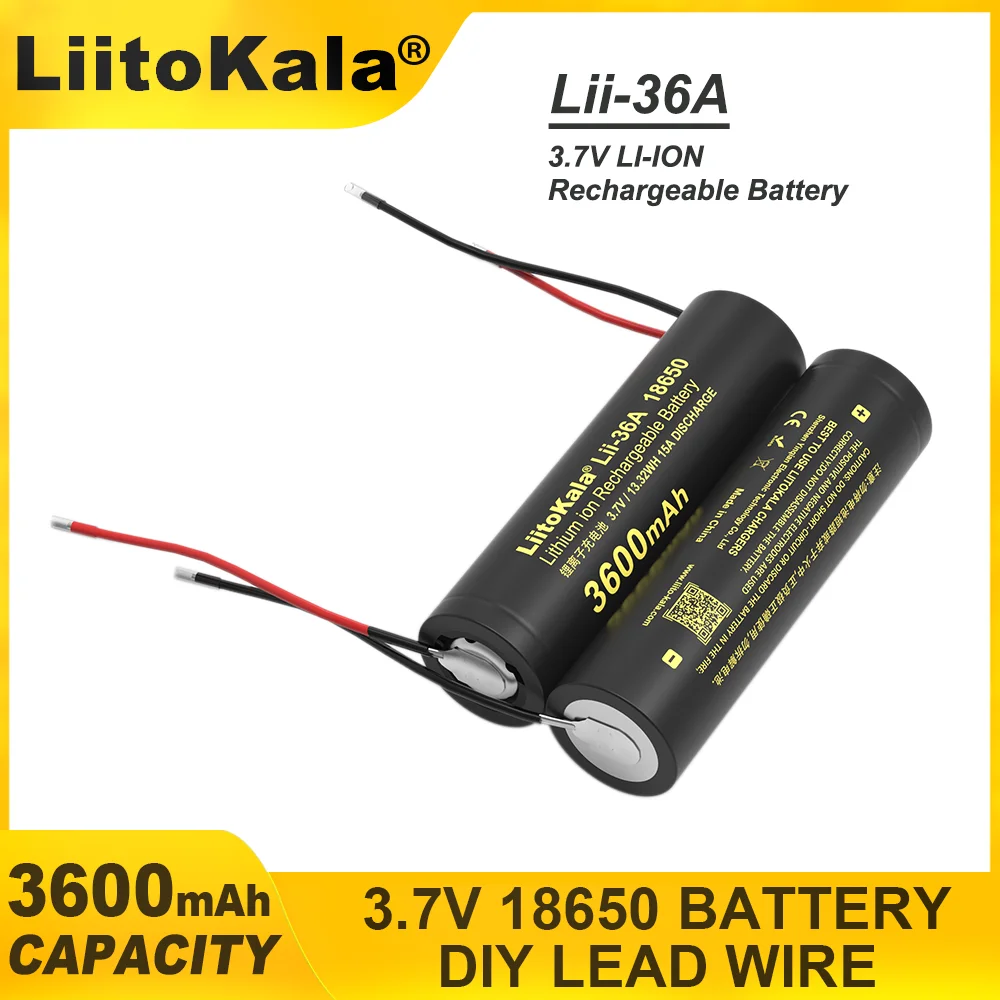 1-6PCS  LiitoKala Lii-36A DIY LEAD WIRE 18650 battery 3.7V Li-ion cell 3600mAh large capacity amount of lithium batteries