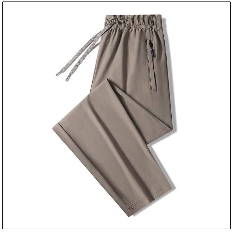 Herren Sommerhose aus Eisseide mit weitem Bein und Reißverschlusstaschen, atmungsaktive Jogging-Sporthose, lässige lange Hose – Detail 9
