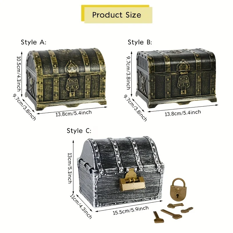 1pc Pirate Treasure Chest Jewelry Storage Box, Storage Golden Coin Gem Jewelry Box Props, Plastic Pirate Treasure