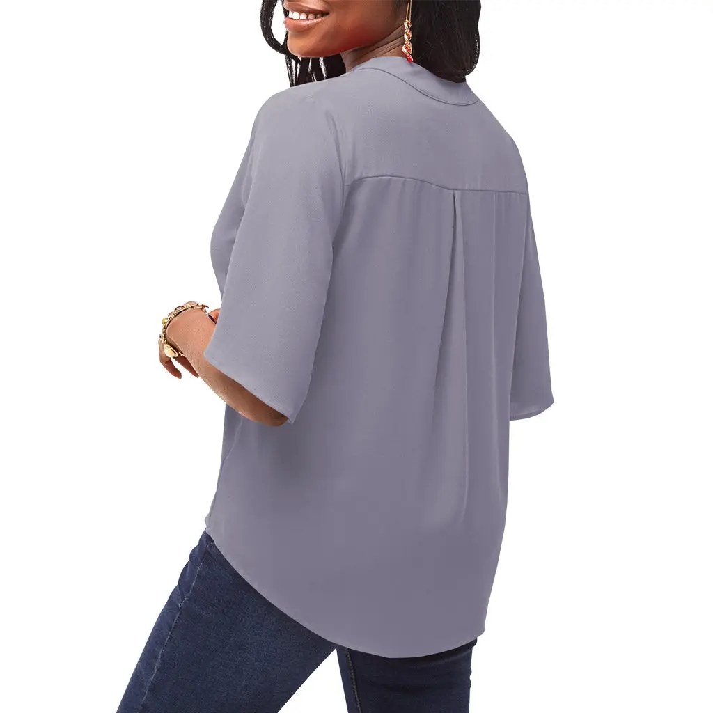 レディース Vネックボタン付きトップス カジュアルファッション 無地 SMR11195 新作 欧米風