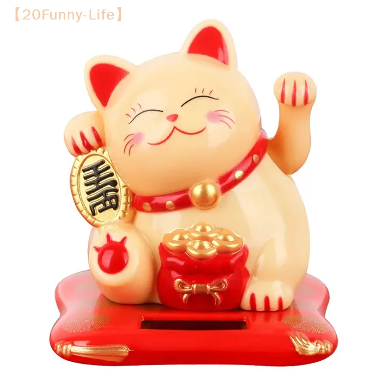 Solar Powered Maneki Neko Lucky Cat Welcoming Chinese Lucky Cat Waving Hand Beckoning Fortune Cat Figurines For Home Decor - Image 5